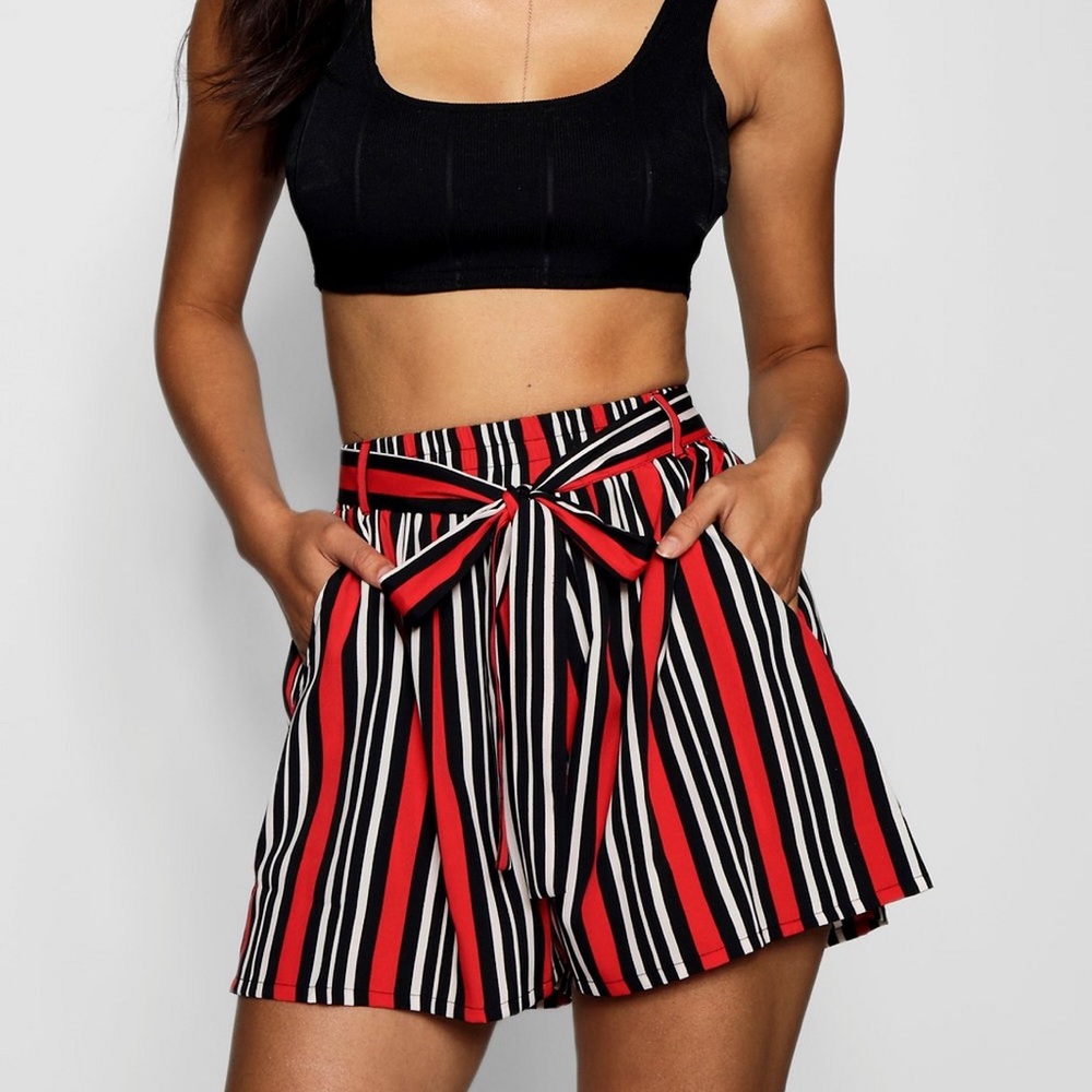 Striped Tie Belt Shorts